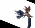  belt cape chain coat duel_disk jewelry male_focus millennium_puzzle muumuu pendant simple_background solo yami_yuugi yuu-gi-ou yuu-gi-ou_duel_monsters 