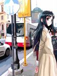  angelica_(gunslinger_girl) artist_request backpack bag black_hair building bus_stop car dress grey_eyes ground_vehicle gunslinger_girl hair_ribbon italy long_hair mercedes-benz motor_vehicle ribbon rome sign solo truck 