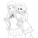  2girls blush k-on! kotobuki_tsumugi lineart monochrome multiple_girls school_uniform smile tainaka_ritsu tears tickling 