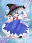  bad_id bad_pixiv_id blue_eyes blue_hair bow cirno hat ice lr_hijikata short_hair solo touhou wings witch_hat 