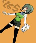  dowman_sayman green_hair hairband headset idolmaster idolmaster_(classic) microphone mole mole_under_mouth otonashi_kotori pencil_skirt red_eyes short_hair skirt solo thighhighs 