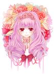  bad_id bad_pixiv_id blush bow drill_hair flower hair_ornament original purple_hair red_eyes ribbon smile solo tamarashi 
