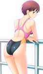  ass brown_eyes brown_hair competition_swimsuit copyright_request fence from_behind kuri_(kurigohan) looking_back one-piece_swimsuit short_hair solo swimsuit 