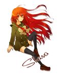  alastor_(shakugan_no_shana) jewelry long_hair navi_(artist) pendant red_eyes red_hair school_uniform shakugan_no_shana shana thighhighs 