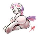  2015 anus butt dock equine female feral friendship_is_magic hair hooves horn mammal my_little_pony plain_background pussy solo starykrow sweetie_belle_(mlp) two_tone_hair unicorn white_background young 