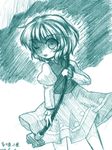  character_name karakasa_obake monochrome one_eye_closed short_hair sketch solo tatara_kogasa tongue tongue_out touhou umbrella yuran_(kuen-hien) 