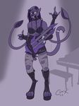  \m/ boots bra breasts chain clothing cobalt_k collar displacer_beast female guitar hair multi_breast multi_limb multiple_arms musical_instrument piano post_transformation purple_hair skirt solo tentacles tongue tongue_out torn_clothing underwear 