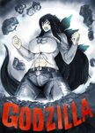 breasts giantess godzilla huge_breasts muscle personification roaring 