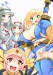  asuru_(armor) blonde_hair breasts green_eyes large_breasts monster_hunter multiple_girls pink_hair red_eyes silver_hair 