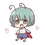  antennae batta_(ijigen_debris) cape chibi green_eyes green_hair heart open_mouth solo touhou white_background wriggle_nightbug 