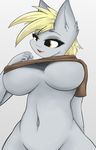  2015 anthro anthrofied blonde_hair breasts cleavage clothed clothing derp_eyes derpy_hooves_(mlp) equine female friendship_is_magic hair mammal my_little_pony ninjapony nipple_bulge plain_background solo under_boob yellow_eyes 
