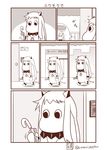  &gt;_&lt; bag closed_eyes closed_umbrella coin_purse comic commentary door highres kantai_collection monochrome moomin muppo no_humans northern_ocean_hime railing rain sazanami_konami shopping_bag storm_cloud translated umbrella walking 