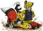  anthro canine cheetah clothing duo feline fox kooky_fox male mammal salmy shorts supinhas wrestling 