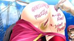  1girl anus arkham ass bandanna bent_over body_writing cannon censored clenched_teeth cloud clouds english from_behind game_cg highres humiliation legs no_panties onna_kaizoku_queen_barbarigo pants_down pubic_hair pussy ship sky smile sue-markii teeth thighs 