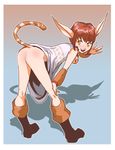  animal_ears arm_warmers ass bell bell_collar bent_over blush boots brown_hair cat_tail collar daga dark_cloud dress flat_chest hand_on_own_knee knee_boots no_panties pointy_ears short_hair solo tail xiao_(dark_cloud) yellow_eyes 