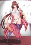  aoki_hagane_no_arpeggio bra breasts brown_eyes brown_hair cleavage clothes_removed glasses hiei_(aoki_hagane_no_arpeggio) kaname_aomame large_breasts long_hair low_ponytail panties school_uniform thighhighs underwear very_long_hair 