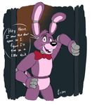  2014 animatronic bleuxwolf bonnie_(fnaf) bow_tie five_nights_at_freddy&#039;s lagomorph looking_at_viewer machine male mammal mechanical rabbit robot 