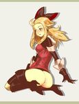  ahoge anus ass black_gloves blonde_hair blue_eyes blush boots bow bravely_default:_flying_fairy bravely_default_(series) breasts daga edea_lee gloves hair_bow high_heel_boots high_heels long_hair no_panties pussy sitting small_breasts solo thighhighs wariza 