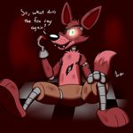  2014 animatronic bleuxwolf blood canine eye_patch eyewear five_nights_at_freddy&#039;s fox foxy_(fnaf) glowing glowing_eyes hook looking_at_viewer machine male mammal mechanical robot yellow_eyes 