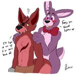  animatronic bleuxwolf bonnie_(fnaf) canine eye_patch eyewear five_nights_at_freddy&#039;s fox foxy_(fnaf) lagomorph machine male mammal mechanical rabbit robot 