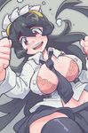  bad_id bad_pixiv_id between_breasts black_hair black_legwear blush breasts clenched_hands crying crying_with_eyes_open extra_mouth filia_(skullgirls) full-face_blush large_breasts long_hair necktie necktie_between_breasts open_clothes open_shirt parted_lips prehensile_hair red_eyes samson_(skullgirls) sanjiro_(tenshin_anman) school_uniform shirt skullgirls solo tears thighhighs wardrobe_malfunction wide_hips 