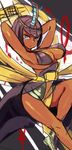  ankh arms_behind_head bare_shoulders black_dress black_hair blue_eyes bob_cut breasts dark_skin dress eliza_(skullgirls) large_breasts lowres short_hair sideboob skullgirls solo tiara toi_(toiot) 