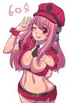  ;p blush breasts cleavage headphones large_breasts long_hair looking_at_viewer navel nitroplus one_eye_closed open_mouth pink_eyes pink_hair smile solo super_sonico tongue tongue_out tsujizen 