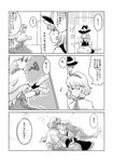  alice_margatroid apron bad_id bad_pixiv_id blush braid capelet comic couple greyscale hairband hat highres kirisame_marisa long_hair monochrome multiple_girls non_(z-art) open_mouth short_hair side_braid smile touhou translated waist_apron witch_hat wrist_cuffs yuri 