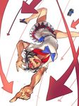  black_hair dress flip-flops highres kijin_seija melon22 multicolored_hair open_mouth pointing pointing_down print_dress red_eyes sandals see-through sharp_teeth shoes_removed short_sleeves solo streaked_hair teeth tongue tongue_out touhou upside-down 