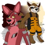  2014 animatronic bleuxwolf brown_fur canine eye_patch eyewear five_nights_at_freddy&#039;s fox foxy_(fnaf) fur guardians_of_the_galaxy looking_at_viewer machine male mammal mechanical raccoon robot rocket_raccoon yellow_eyes 