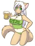  2015 alcohol alpha_channel anthro beer beverage breasts cat clothing clover drink feline female green_eyes hair holidays mammal navel panties pink_nose plain_background smile solo transparent_background underwear white_hair zyira 