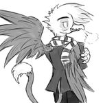  anthro avian book breath clothing fan_character feathers gryphon half-closed_eyes jackle_app male monochrome my_little_pony plain_background scarf smile talons white_background wings 