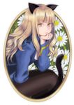  animal_ears bad_id bad_pixiv_id blonde_hair cat_ears cat_tail flower glasses goji_(five_clock) hand_on_own_chin long_hair looking_at_viewer pantyhose perrine_h_clostermann solo strike_witches tail world_witches_series yellow_eyes 