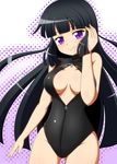 black_hair breasts front_zipper_swimsuit highres long_hair medium_breasts meme_attire one-piece_swimsuit purple_eyes sister_quest swimsuit takappe tateha_(sister_quest) 