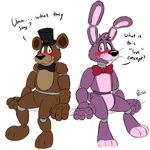  animatronic bear bleuxwolf bonnie_(fnaf) bow_tie five_nights_at_freddy&#039;s freddy_(fnaf) hat lagomorph machine male mammal mechanical rabbit robot top_hat 