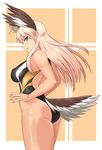  ass bird_tail blue_eyes breasts competition_swimsuit covered_nipples hanna-justina_marseille head_wings highleg highleg_swimsuit kunashiri_(etorofu) large_breasts long_hair looking_at_viewer one-piece_swimsuit pink_hair solo strike_witches swimsuit tail world_witches_series 