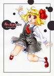  :o blonde_hair frilled_skirt frills hair_ribbon highres is_that_so kawachi_koorogi mary_janes necktie outstretched_arms red_eyes red_neckwear ribbon rumia shirt shoes short_hair skirt spread_arms touhou vest 