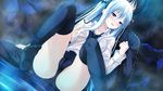  1boy 1girl asayama_rui blush breast_grab couple faceless faceless_male female grabbing lingerie panties shinigami_no_testament thighhighs underwear vivi_alhazerd wet_clothes 