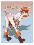  animal_ears arm_warmers ass bell bell_collar bent_over blush boots brown_hair cat_tail collar daga dark_cloud dress flat_chest hand_on_own_knee knee_boots panties pointy_ears short_hair solo tail underwear xiao_(dark_cloud) yellow_eyes 