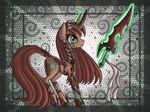  2013 armor brown_fur clothed clothing equine fan_character female fur green_eyes hair horn horse kitsu magic makeup mammal my_little_pony ponification pony raptor007 red_fur red_hair solo sword unconvincing_armor unicorn weapon 