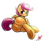  2015 butt dock equine female feral friendship_is_magic hair hooves lying mammal my_little_pony on_side pegasus plain_background purple_eyes purple_hair pussy scootaloo_(mlp) solo starykrow underhoof white_background wings young 