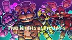  bad_id bad_pixiv_id bonnie_(fnaf) chica copyright_name five_nights_at_freddy's foxy_(fnaf) freddy_fazbear glowing glowing_eyes horror_(theme) looking_at_viewer microphone no_humans pink_eyes sanjiro_(tenshin_anman) 