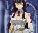  1girl angry breasts cleavage fairy_tail kagura_mikazuchi long_hair screencap standing stitched torn_clothes yellow_eyes 