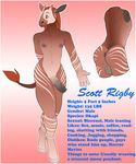  2015 animal_genitalia anthro anus backsack balls brown_fur buibuiboota butt english_text erection front_view fur girly green_eyes hair hooves horn horsecock long_hair looking_away male mammal markings model_sheet nipples nude okapi orange_hair penis rear_view scott_rigby smile solo stripes tail_tuft tan_fur text tuft wide_hips 