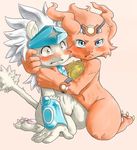  bandai blush chest_tuft coronamon digimon duo feline fur hug kneeling male male/male mammal possessive spadamon surprise tuft u.t. 