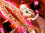  1girl armor bare_shoulders bikini_armor brave_frontier breasts cleavage fiora kimmy77 long_hair looking_at_viewer magic navel red_eyes serious solo standing sword white_hair 