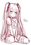  blush dated long_hair looking_at_viewer monochrome original sei000 simple_background sketch smile solo thighhighs very_long_hair white_background 