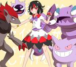  bad_id bad_pixiv_id black_hair crossover drapion gastly gen_1_pokemon gen_4_pokemon gen_5_pokemon gengar horns kijin_seija misha_(hoongju) multicolored_hair poke_ball pokemon pokemon_(creature) pokemon_(game) pokemon_bw red_eyes red_hair touhou white_hair zoroark 