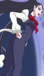  ass black_hair blue_eyes commentary_request go!_princess_precure hand_on_hip haruyama_kazunori long_hair miss_siamour miss_siamour_(human) open_mouth personification pointy_ears precure ribbon solo tail twintails very_long_hair 