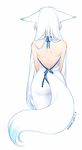  animal_ears artist_name ass back backless_outfit bare_shoulders dated dress fox_ears fox_tail konshin long_hair original silver_hair solo tail very_long_hair white_dress white_hair 